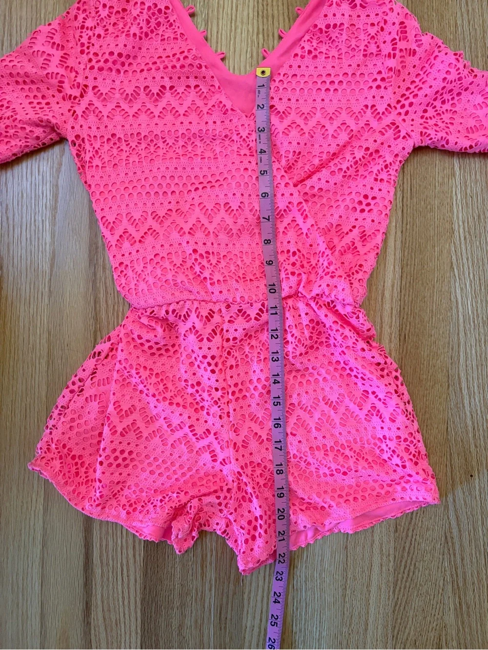 Kensie Neon Pink Lace Detail Romper